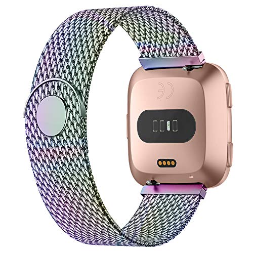 iGK Metal Replacement Bands Compatible for Fitbit Versa/Versa Lite Edition/Versa 2, Stainless Steel Loop Metal Mesh Bracelet Unique Magnet Lock Wristbands