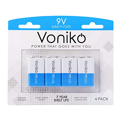 VONIKO 9V Batteries - Alkaline 9V Battery 4 Pack - Ultra Long Lasting with a 7 Year Shelf Life