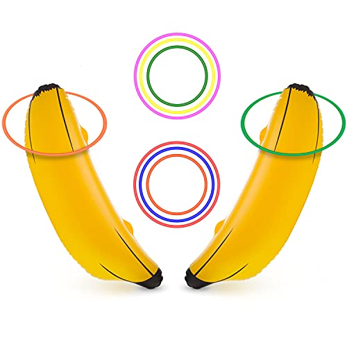 June Fox Inflatable Banana Ring Toss Game for Bachelorette Party, Bridal Shower Decorations for Engagement Party, Lingerie Party (2 Pieces 26â€™â€™ Bananas & 6 Pcs Toss Rings)