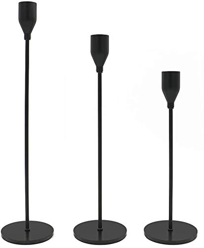 WillGail Set of 3 Matte Black Candle Holders for Taper Candles, Modern Decorative Candlestick Holder for Table, Centerpiece for Wedding, Dinning, Party, Fits Thick&Led Candles