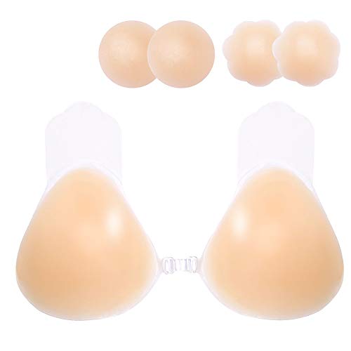 Anazalea Sticky Bras for Women Push Up, Lift Sticky Adhesive Silicone Bra Beige