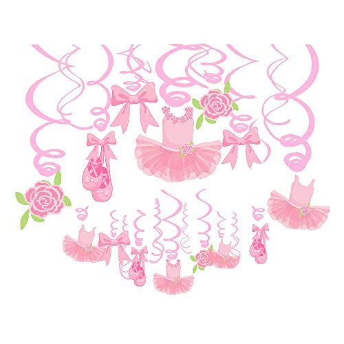 Ballerina Birthday Party Decorations Ballerina Birthday Party Supplies Pink Tutus Ballet Shoes Bow-Knot Rose Ballerina Birthday Party Supplies Theme Party - 30Ct Ballerina Hanging Swirl Decorations