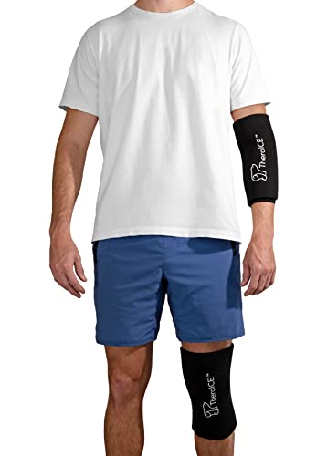 TheraICE Elbow & Knee Ice Pack for Injuries Compression Sleeve, Reusable Gel Cold Pack for Knee, Elbow, Ankle, Calf - Flexible Cold Wrap Recovery for Meniscus, ACL, MCL, Pain Relief (L)