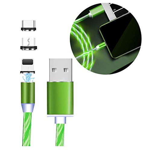 eLUUGIE LED Flowing Charger Cable Light Up Strong Magnetic Charging Cable Multiple USB with 3 Connectors (Type C/Micro USB/L) 3 in 1 Charging Cable for All Phones Galaxy S10 Note 9 (Pink)