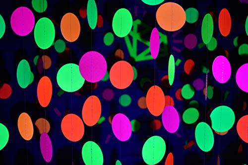 Midnight Glo Neon Paper Garland Circle Dots Hanging Decorations for Birthday Party Wedding Decorations Black Light Reactive UV Glow Party 78ft(6 Pack)