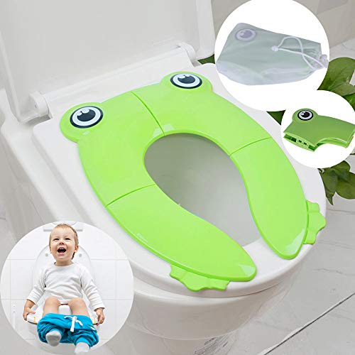 DLCUEL Aorange Potty Training Seat, Reusable Travel Potty Seat for Toddler, Non-Slip Portable Potty Seat for Toddler Travel, Washable Portable Toilet Seat Toddler, Best Foldable Potty, Green