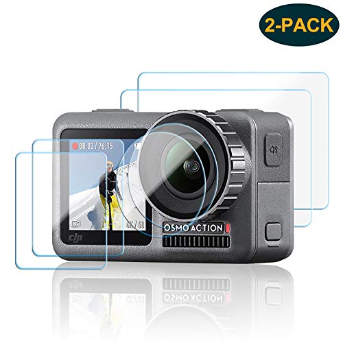 [2 Pack] Tempered Glass Screen Protector Film for DJI OSMO Action Camera, 2PCS Front and Back Screen Protector + 2PCS Lens Film Foil for DJI OSMO Action Camera Accessory, Anti-Scratch, Bubble Free