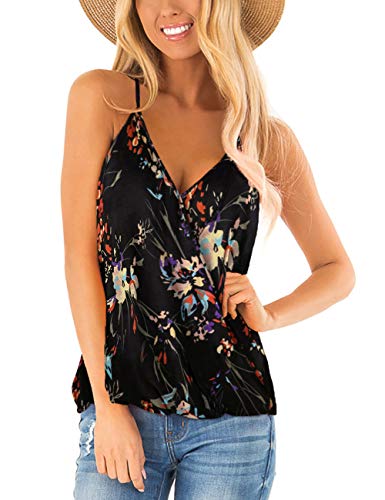 Aokosor Womens Deep V Neck Wrap Spaghetti Strap Tank Tops Summer Sleeveless Shirts Blouses