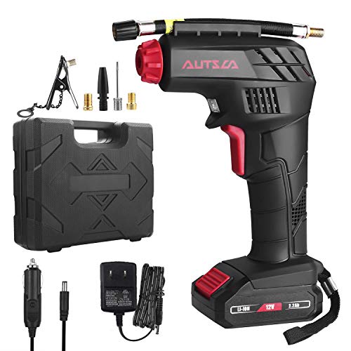 AUTSCA Air Compressor Electric Inflator Portable Air Compressor Low Noise Rechargeable Battery Handheld Emergency 12V 130PSI