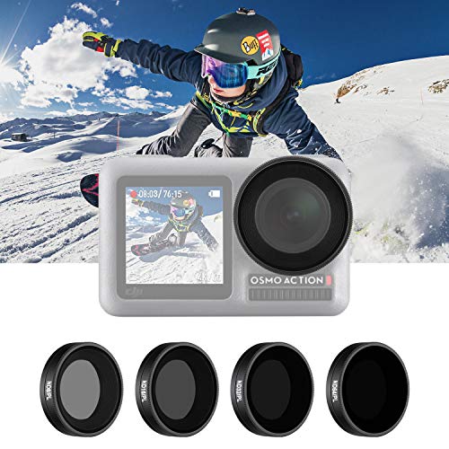 Neewer 4-Pack Filter Set Compatible with DJI Osmo Action, Includes ND8/PL, ND16/PL, ND32/PL, ND64/PL Filter, Direct Thread in Installation, Waterproof and Oil-Proof for Outdoor Sports (Black)
