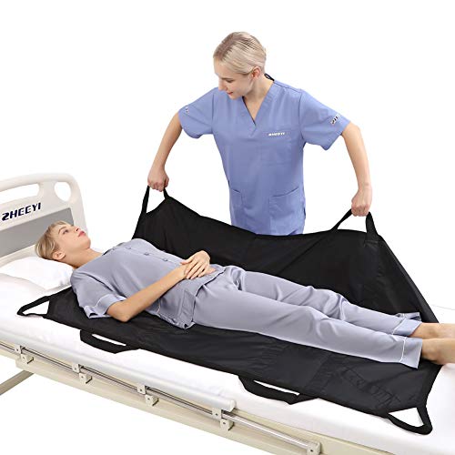 ZHEEYI Multipurpose 55" x 36" Positioning Bed Pad with Reinforced Handles - Reusable & Washable Patient Sheet for Turning, Lifting & Repositioning - Double-Sided Nylon Fabric, Black
