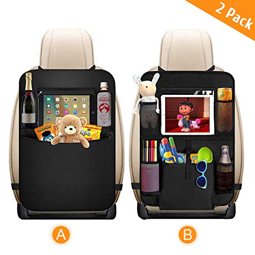 AVNICUD Car Backseat Organizer,Waterproof Car Back Seat Organizer for Kids, Universal Car Seat Back Protector Kick Mats with Clear 12'' Tablet Holder + 5 Storage Pockets, Car Travel Accessories