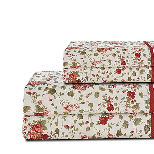 Bedlifes Floral Sheet Set Queen Size Plaid Rose Sheets Deep Pocket Bed Sheets Flat Sheet& Fitted Sheet& Pillowcases 100% Microfiber 4PCS Flowers Patterned Queen