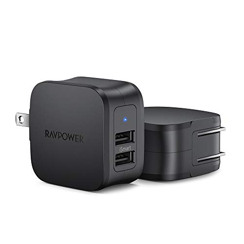 Book Cover USB Wall Charger Adapter RAVPower 2-Pack Dual Port 17W Home Travel Charger with Foldable Plug, iSmart 2.0 Compatible with iPhone Xs Max/XR/X, Galaxy S9 / S8, HTC, LG, Huawei, Moto and More (Black)