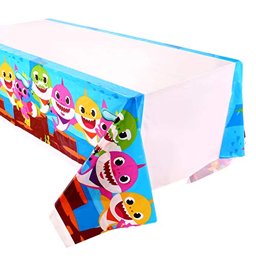 2pack Baby Shark Table Cloth, Shark Baby Themed Birthday Party Decorations â€“ Disposable Shark Plastic Tablecloth | 86" x 52", Disposable Table Cover | Cute Shark Party Supplies for Kids