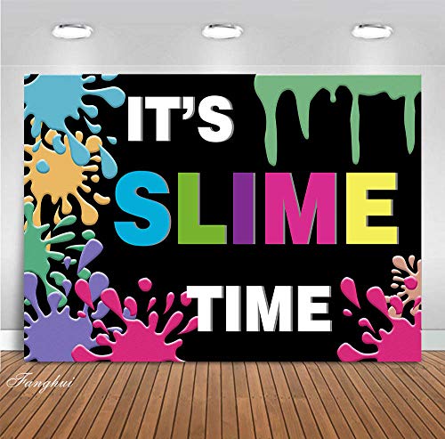 Book Cover Fanghui 7x5ft It's Slime Time Photograph Backdrop for Kids Colorful Fiesta Boy Girl Birthday Party Baby Shower Dessert Table Summer Black Background Splatter Glow Favors Supplies Photobooth Props