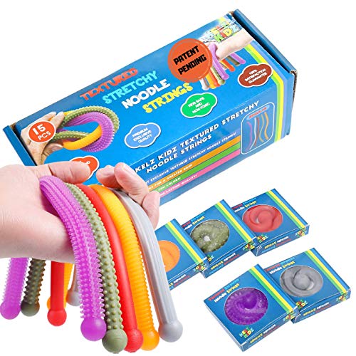 Book Cover KELZ KIDZ® TEXTURODOS® - Durable Textured (Patented) Stretchy String Fidget and Sensory Toy for Kids - Individually Packaged Monkey Noodles (15 Pack)
