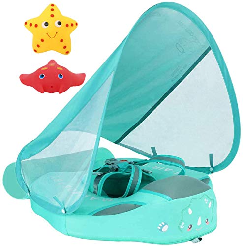 VQ-Ant Newest Size Improved Add Tail Never Flip Over Mambobaby Solid Swimming Float Non Inflatable Swim Trainer Pool Floa with Canopy (GreenC)