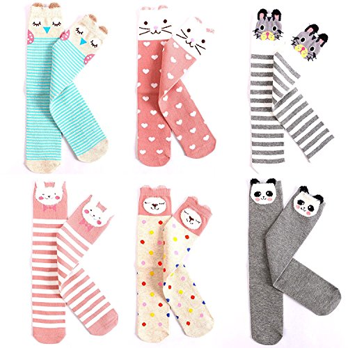 Book Cover EIAY Shop Kids Cotton Socks Knee High Stockings Cute Cartoon Animals for 3-8 Year Olds