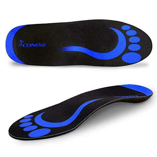 Conor Orthotic Inserts Shock Absorbing High Arch Support Insoles Professional Plantar Fasciitis Feet Insoles for Foot Pain, Flat Feet, Heel Spurs and Plantar Fasciitis (Black)