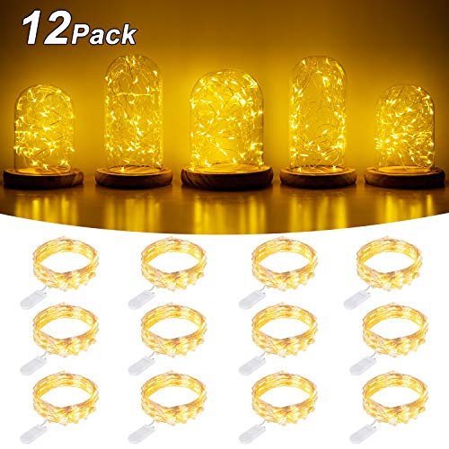Fairy String Lights, 12 Pack Fairy Lights Battery Operated, 7.2ft 20LED Waterproof Christmas Lights Silver Coated Copper Wire Lights Firefly Light Moon Light for Party Holiday Decoration - Warm White