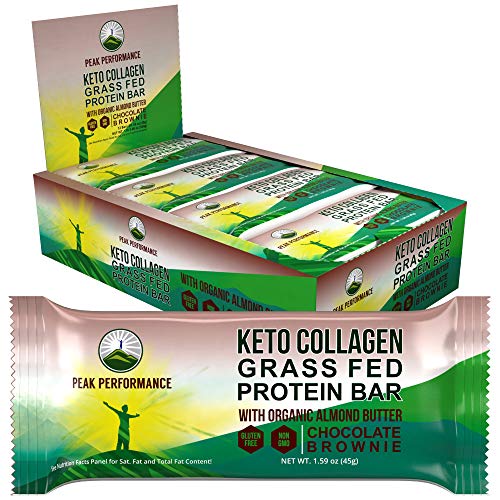 Keto Bars - Grass Fed Collagen + Bone Broth Keto Protein Bars with Organic Almond Butter. 12 Pack Keto Protein Bar Snacks No Added Sugar. 4 Flavors Keto + Paleo Perfect Snack Bar. Chocolate Brownie