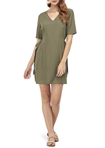 Our Heritage Women's Dress Women's Khaki Midi V Neck Slip Dress with Sid Ties (L)