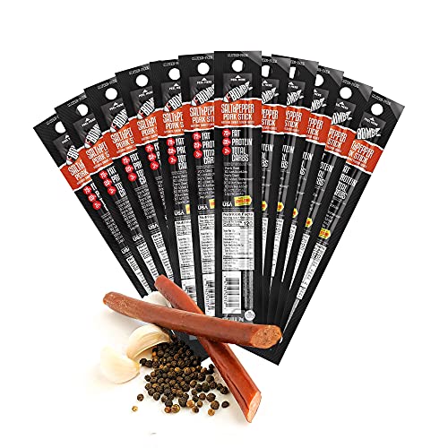 FBOMB Keto Meat Sticks: Salt & Pepper + High Fat = Explosive Flavor - 100% Natural, Non-GMO, Nitrite Nitrate Free Pork Stick - Healthy Keto Jerky Sticks 12 Ct