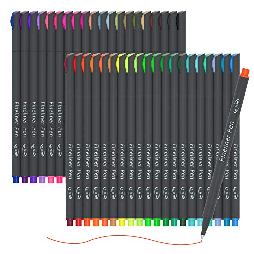 46 Pack Journal Planner Colored Pens, Lineon 40 Colors Fineliner Pens with 6 Different Stencils, Perfect Set for Journal Planner Note Calendar Coloring Office School Art Supplies