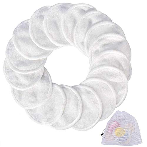 Bamboo Makeup Remover Pads (16 Pack), 2019 Reusable Organic Bamboo Cotton Rounds with Laundry Bag, Washable Facial Cleansing Cloths for Eye Makeup Remove Face Wipe