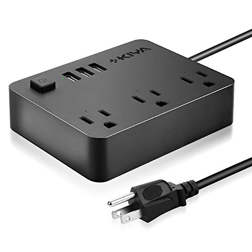 Power Strip with USB, Surge Protector 3 Outlets and 3 USB Ports- with 5 Ft Extension Cord-Flat Plug, for Hotels, Dorm Room, Cruise Ships, and Home-Black
