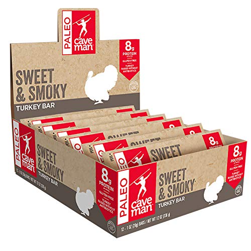 Caveman Foods Keto & Paleo Meat Bars, Gluten Free, Low Carb Sweet & Smoky Turkey Bar, 1 Ounce, 12 count