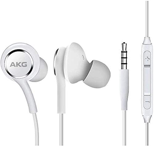 OEM Amazing 2019 Stereo Headphones for Samsung Galaxy S10 S10e S10 Plus Braided Cable - Designed by AKG - with Microphone (White)
