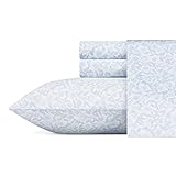 Laura Ashley Home - Queen Sheets, Soft Sateen Cotton Bedding Set - Sleek, Smooth, & Breathable Home Decor (Blossoming Blue, Queen)