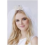 Aukmla Bride Headband with Veil White Bachelorette Party Veils Bridal Shower Tulle for Women and Girls(Gold)
