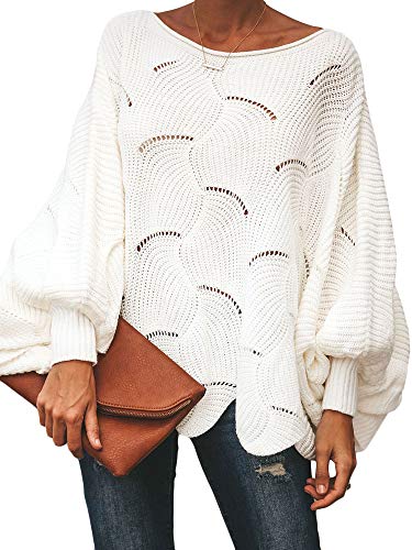 Ybenlow Womens Off Shoulder Sweaters Batwing Sleeve Loose Overiszed Hollow Knit Pullover Jumper Tops