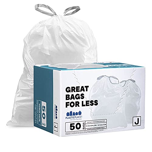 Book Cover Plasticplace Trash Bags â”‚simplehuman (x) Code J Compatible (50 Count)â”‚White Drawstring Garbage Liners 10-10.5 Gallon / 38-40 Liter â”‚ 21