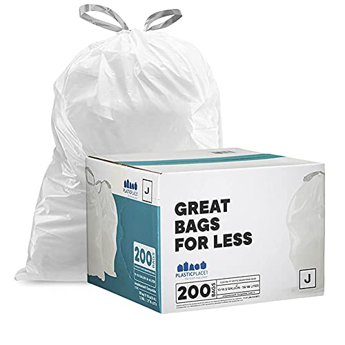 Book Cover Plasticplace Trash Bags â”‚simplehuman (x) Code J Compatible (200 Count)â”‚White Drawstring Garbage Liners 10-10.5 Gallon / 38-40 Liter â”‚ 21