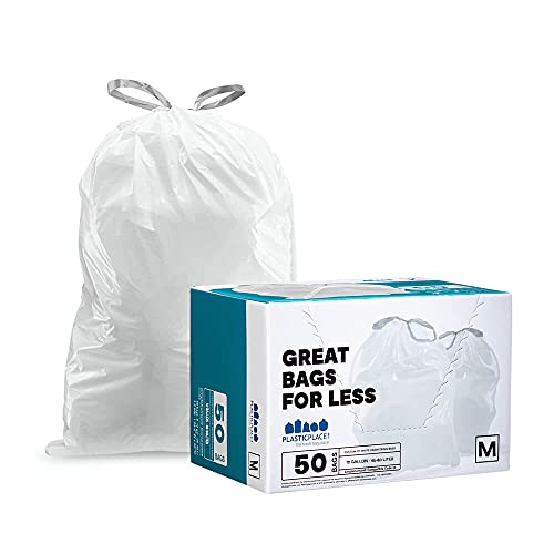 Book Cover Plasticplace simplehuman (x) Code M Compatible (50 Count)â”‚White Drawstring Garbage Liners 12 Gallon / 45 Liter â”‚ 21.5