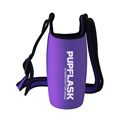Tuff Pupper PupFlask Insulated Neoprene Dog Water Bottle Holder Sling with Wide Adjustable Shoulder Strap, Great for Travel, Walking, Hiking, Portable Pet Water Bottle Holder (27 OZ, Ultra Violet)