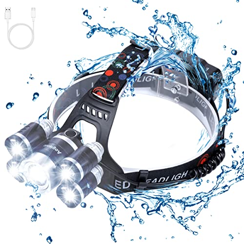 Headlamp 12000 Lumen Ultra Bright LED Work Headlight,Brightest USB Rechargeable Headlamps,4 Modes Waterproof Zoomable Head Lamp Best Headlamps for Adults Camping Cycling Hiking Hunting Outdoors