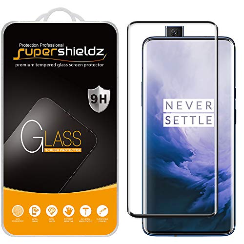 Book Cover (2 Pack) Supershieldz Designed for OnePlus 7 Pro Tempered Glass Screen Protector, (Full Cover) (3D Curved Glass) Anti Scratch, Bubble Free (Black)