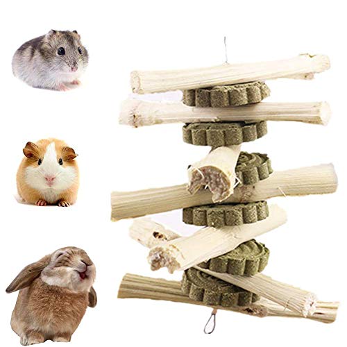 Kassbest Bunny Chew Toys for Teeth Natural Sweet Bamboo Molar Sticks Rabbits Improves Dental Health Pet Snacks Toys with Grass Cake for Chinchilla Hamsters Guinea Pigs and Other Small Animals