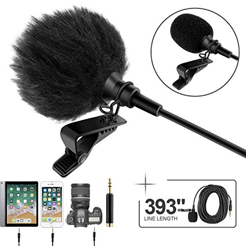 Professional Grade Lavalier Lapel Microphone ­ Omnidirectional Mic 393" with Easy Clip On System ­ Perfect for Recording YouTube/Interview/Video Conference/Podcast/Voice Dictation/iPhone