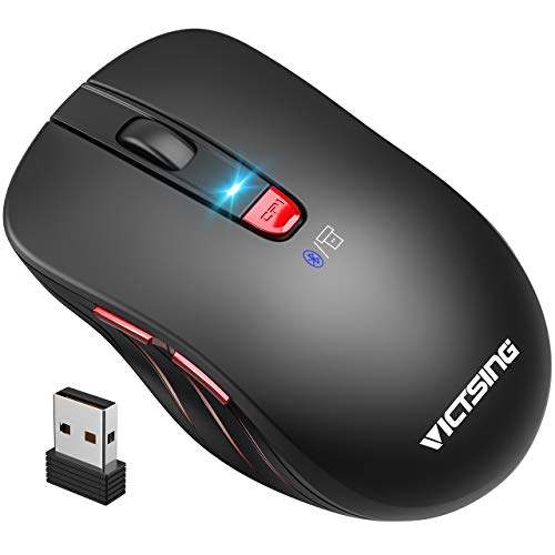 VicTsing Bluetooth Mouse [Upgraded], Dual Mode Wireless Mouse with 2.4G USB Receiver, 5 Adjustable DPI, Ergonomic Cordless Mouse, Portable Mobile Mouse for Laptop, PC, Windows, Android, Mac - Black