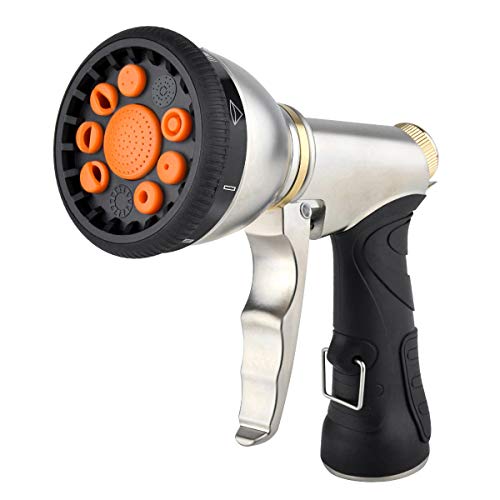 Hose Nozzle Garden Hose Nozzle Heavy Duty Metal Hose Spray Nozzle with 9 Adjustable Patterns Front Trigger Hose Sprayer Water Hose Nozzle for Cleaning, Watering Garden, Washing Cars, Bathing Pets