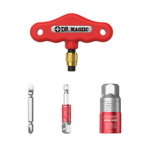 Book Cover 4 in 1 Portable Tool Set: Universal Socket, T-Handle, Double Ended Screw- Driving Bit & Power Drill Adapter Set| For Nuts, Hooks, Square, Hex, Caps & More| Professional Grade Self Adapting Tools