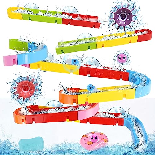 Book Cover Bath Toys for Kids Ages 4-8 Water Toddler Bathtub Toys Ball Slide Track DIY Mold Free Wall Shower Toys with Suction Cups for Boys Girls Bath Time Ages 3 4 5 6 7 8(38PCS)