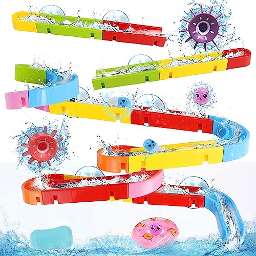 Bath Toys for Kids Ages 4-8 Water Toddler Bathtub Toys Ball Slide Track DIY Mold Free Wall Shower Toys with Suction Cups for Boys Girls Bath Time Ages 3 4 5 6 7 8(38PCS)