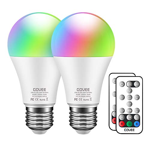 Govee Color Change Light Bulbs, RGB Color Changing Light Bulbs with Remote Control, 10W 75W Equivalent 1000LM A19 E26 Base, RGBW Decorative LED Bulb Lights for Party, 2 Pack(Not Support WiFi/Alexa)